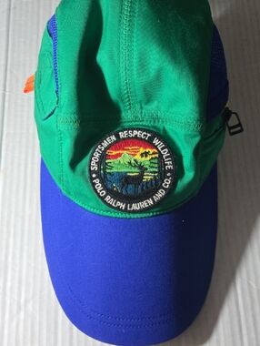 Polo by Ralph Lauren Green and Blue Wildlife Patch Baseball Cap Long Beak